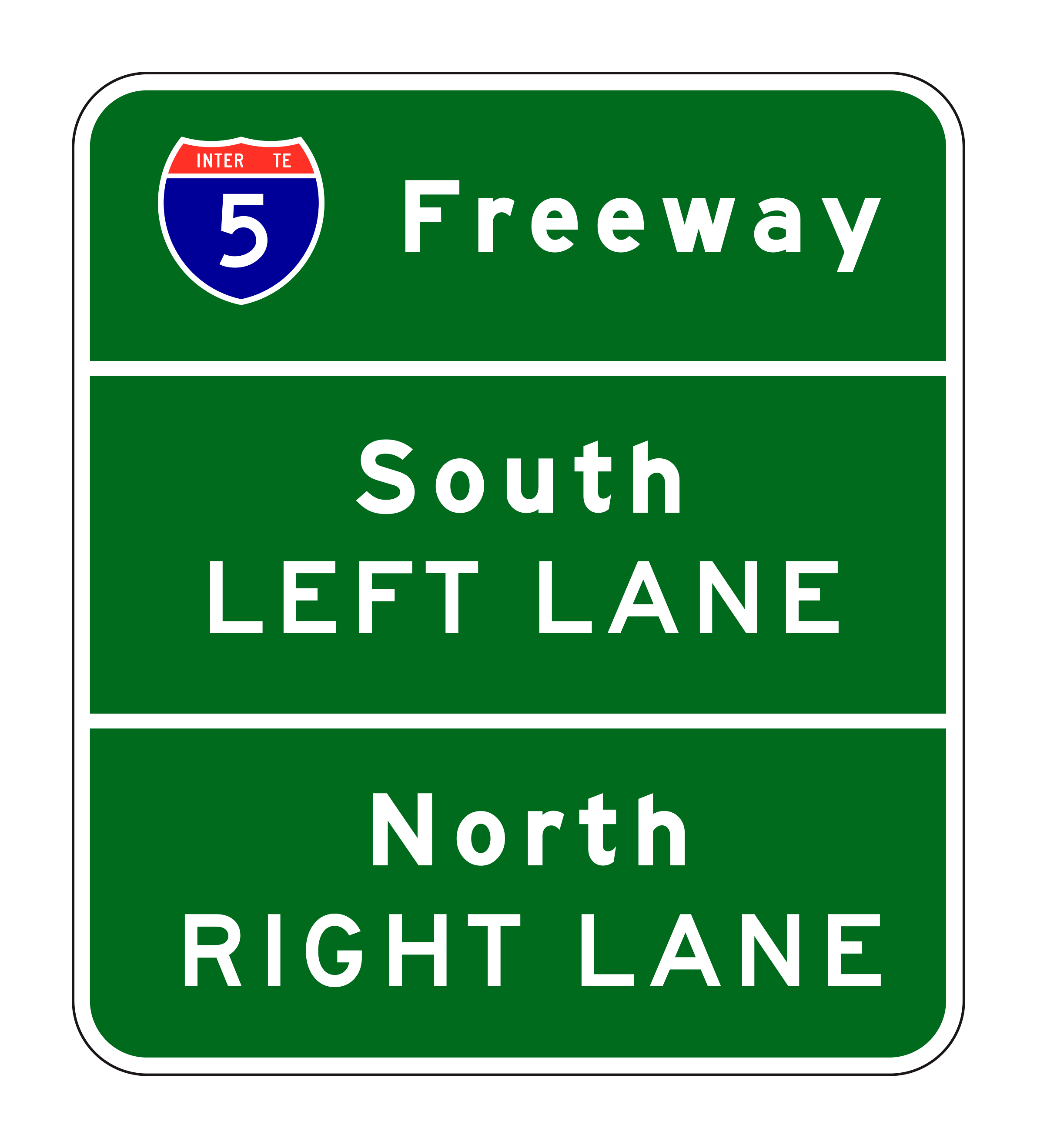 G21-3(CA) Freeway South Left Lane North Right — official FHWA layout