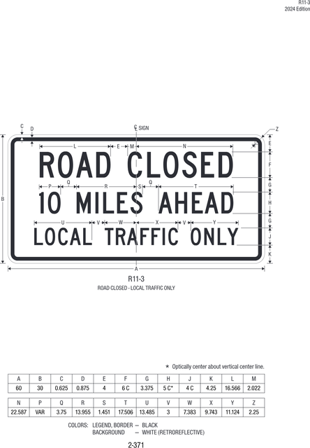 R11-3 Road Closed - Local Traffic Only — official FHWA layout