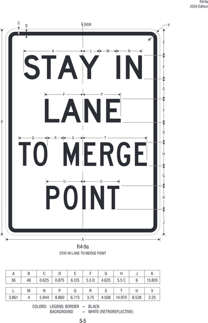 R4-9a Stay in Lane to Merge Point — official FHWA layout
