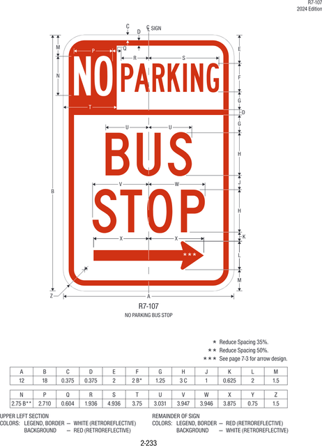 R7-107 No Parking Bus Stop — official FHWA layout
