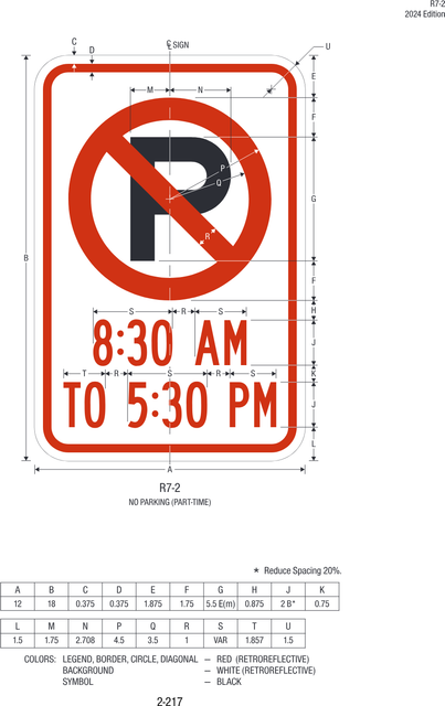 R7-2 No Parking (Part-Time) — official FHWA layout