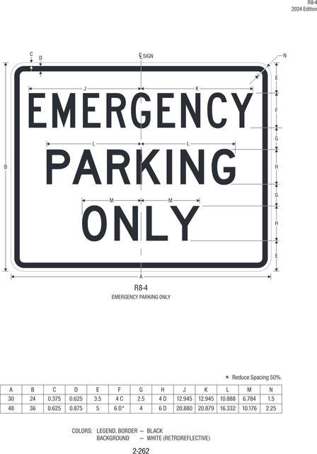 R8-4 Emergency Parking Only — official FHWA layout