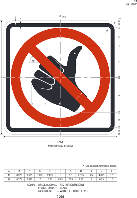 R9-4 No Hitchhiking (symbol) — official FHWA layout