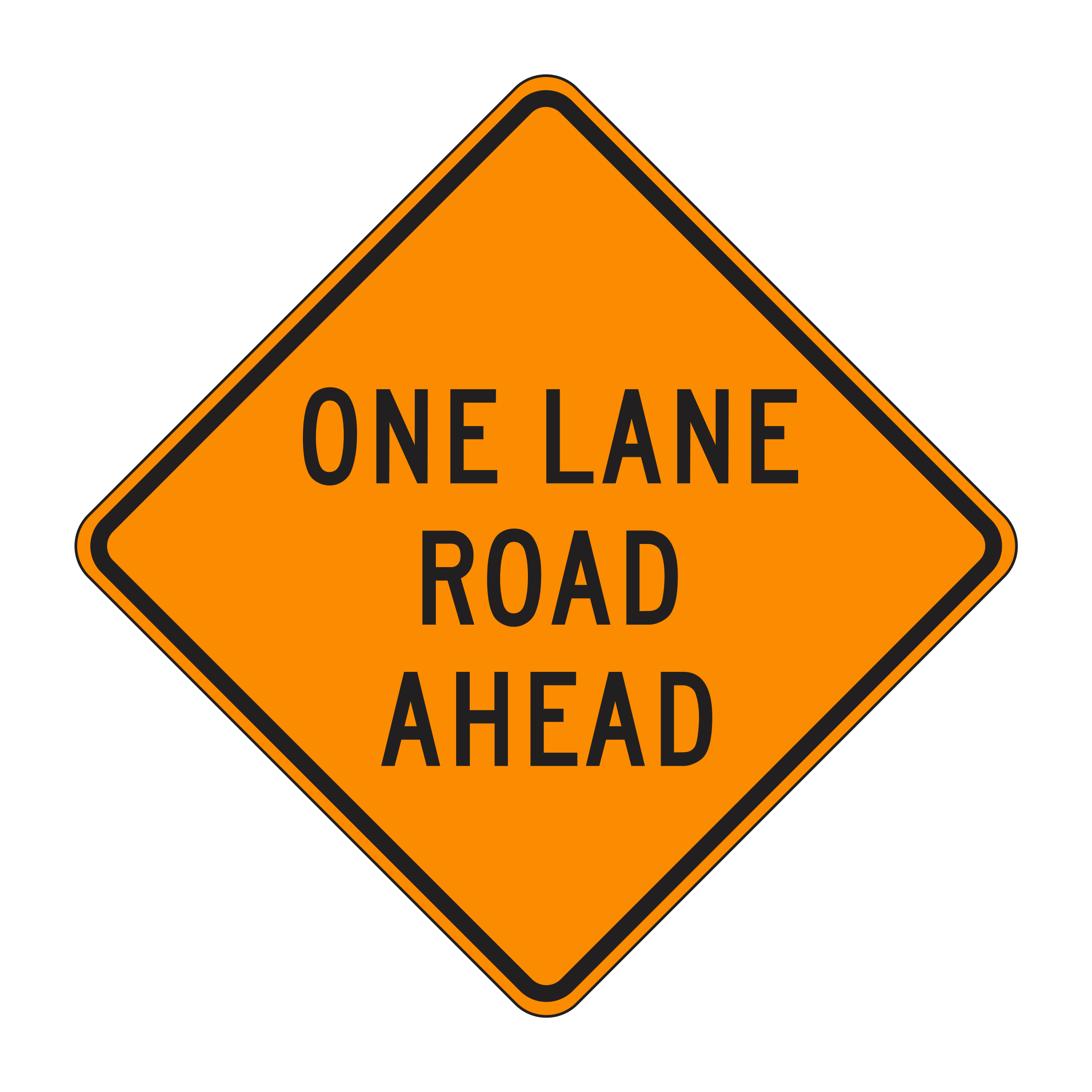 W20-4 One Lane Road Ahead — official FHWA layout