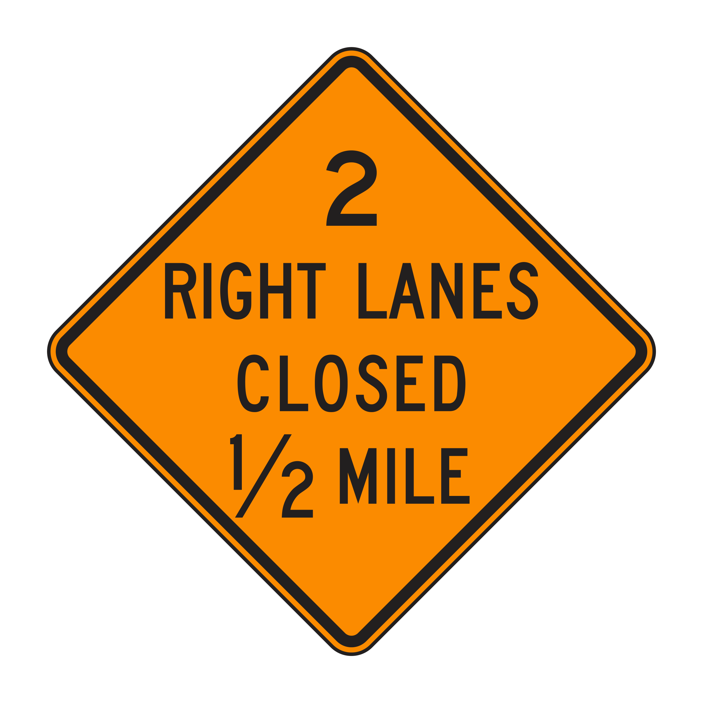 W20-5a Right Lane Closed Ahead — official FHWA layout